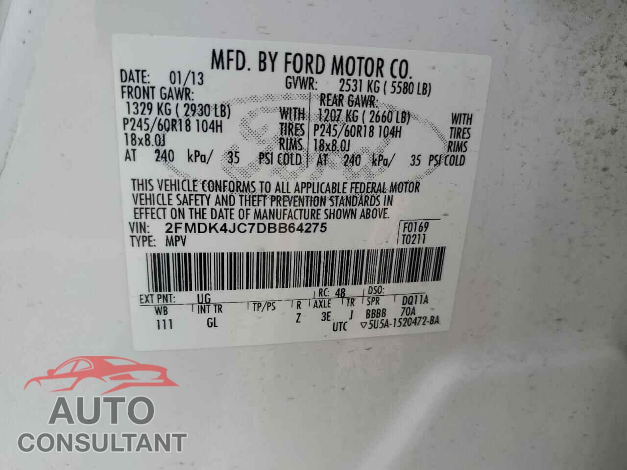FORD EDGE 2013 - 2FMDK4JC7DBB64275