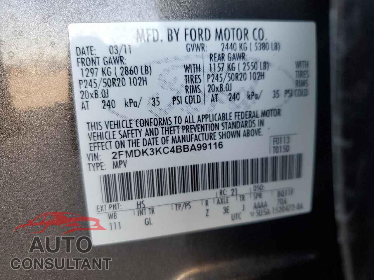 FORD EDGE 2011 - 2FMDK3KC4BBA99116