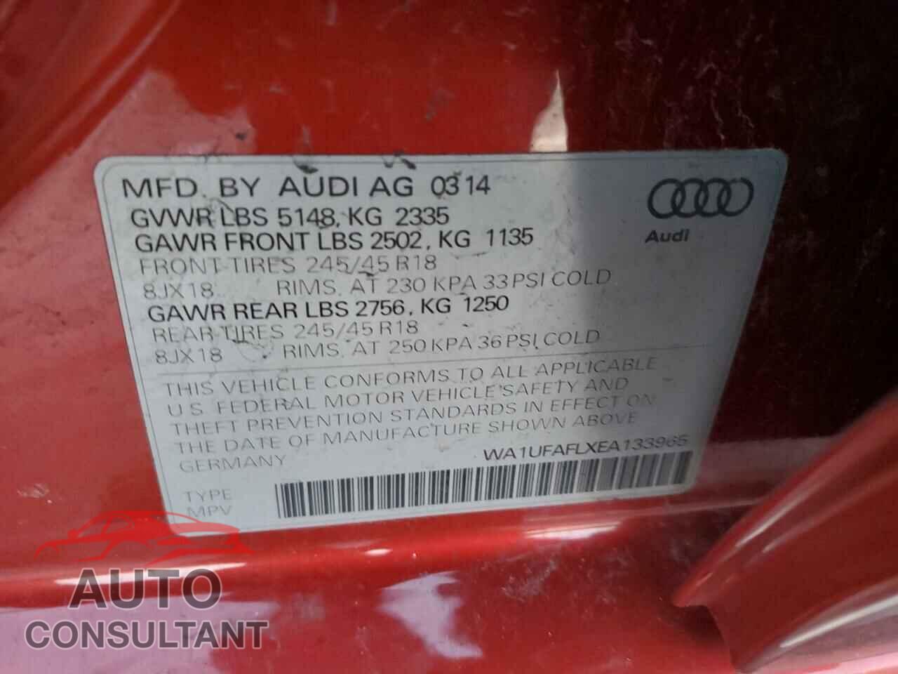 AUDI A4 2014 - WA1UFAFLXEA133965