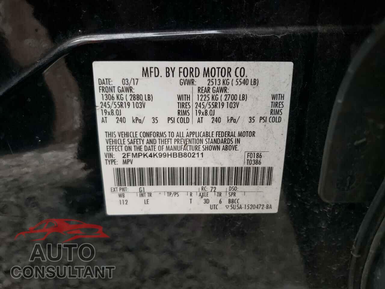 FORD EDGE 2017 - 2FMPK4K99HBB80211
