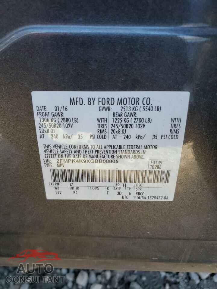 FORD EDGE 2016 - 2FMPK4K9XGBB08805
