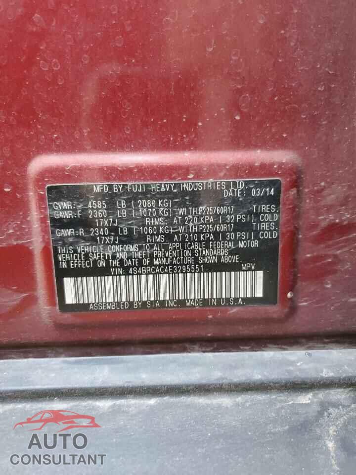 SUBARU OUTBACK 2014 - 4S4BRCAC4E3295551