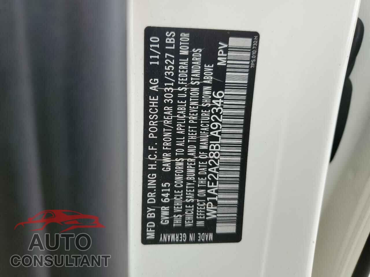 PORSCHE CAYENNE 2011 - WP1AE2A28BLA92346