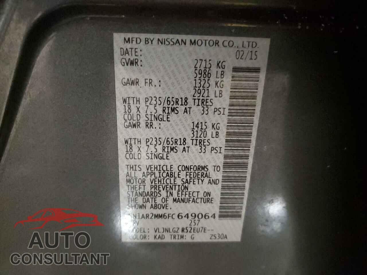 NISSAN PATHFINDER 2015 - 5N1AR2MM6FC649064