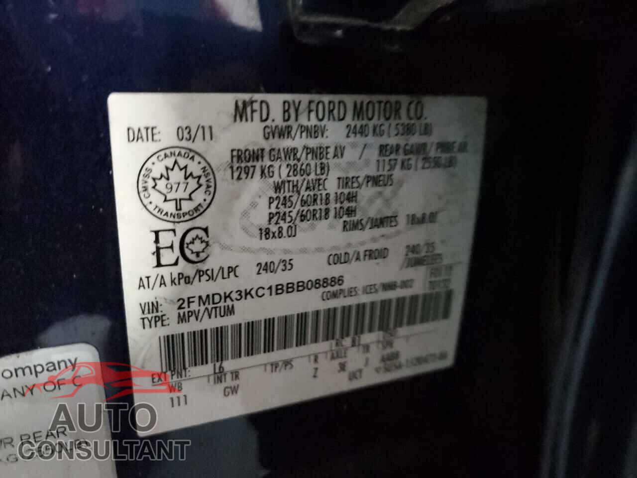 FORD EDGE 2011 - 2FMDK3KC1BBB08886