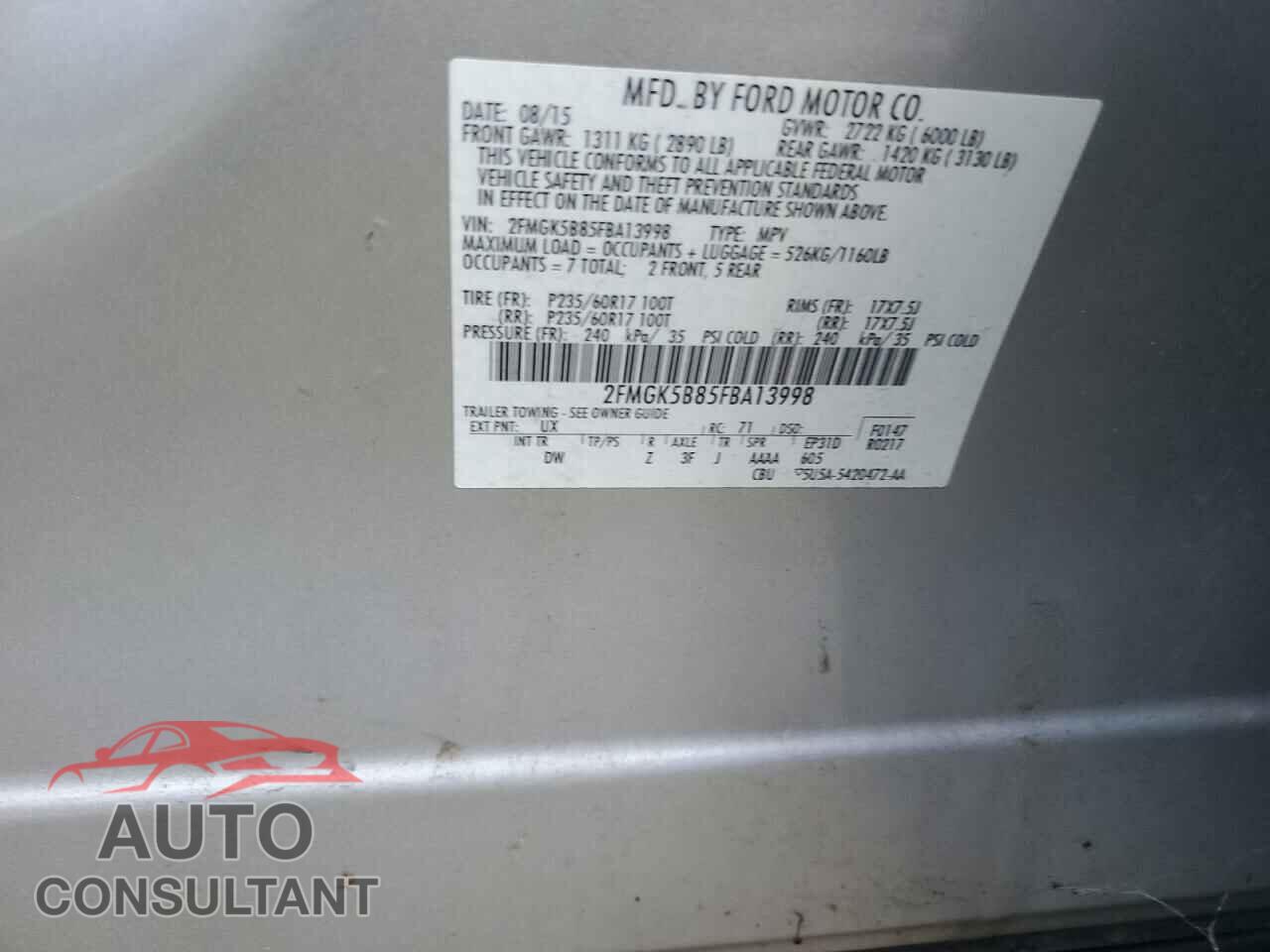 FORD FLEX 2015 - 2FMGK5B85FBA13998