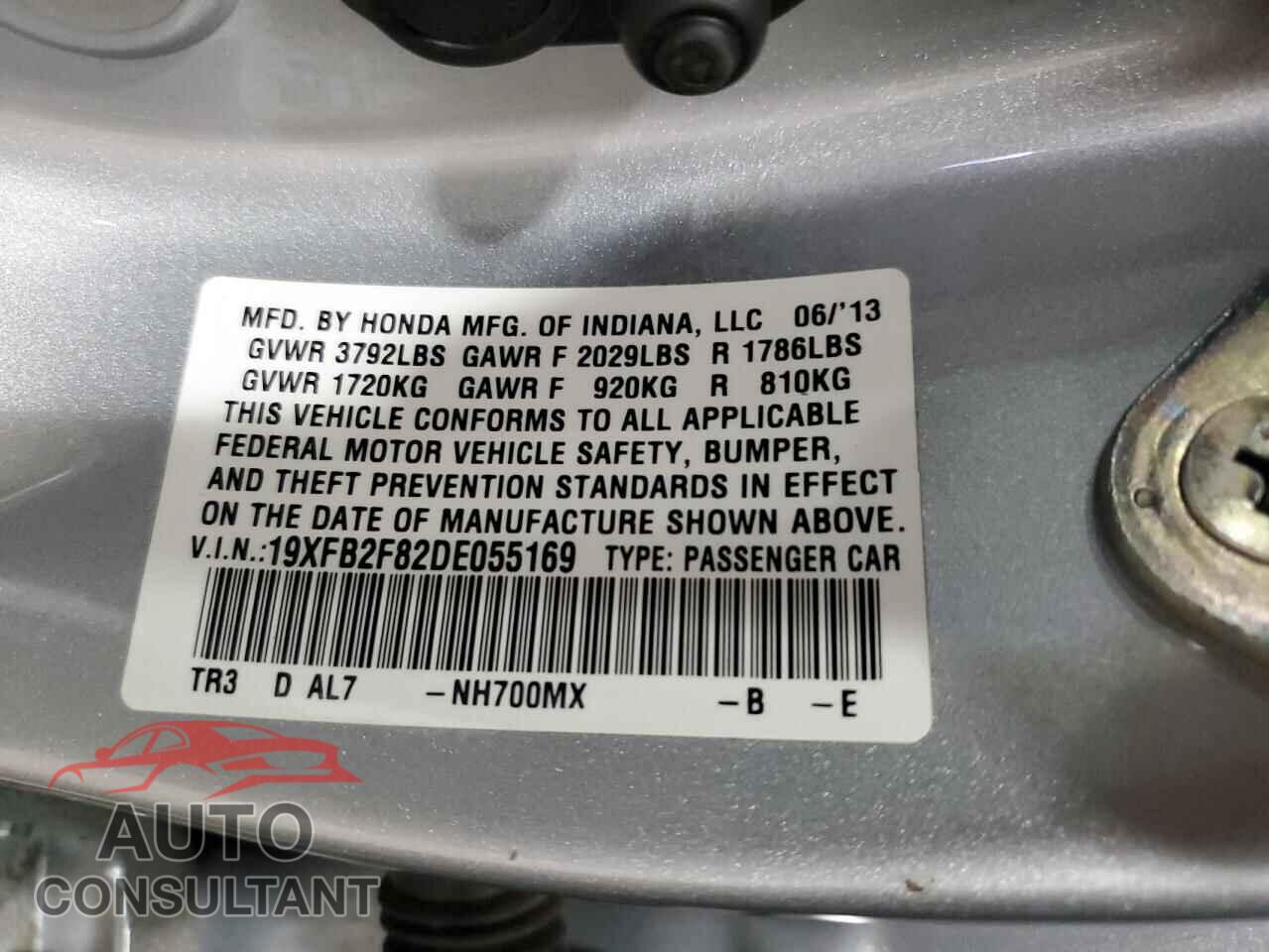 HONDA CIVIC 2013 - 19XFB2F82DE055169