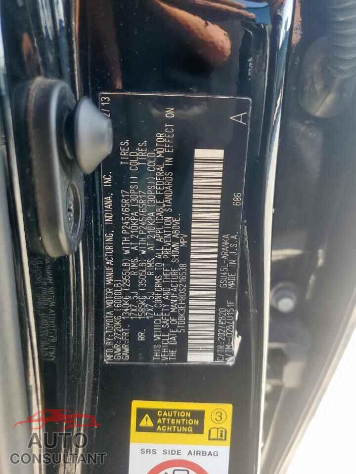 TOYOTA HIGHLANDER 2013 - 5TDBK3EH8DS216538