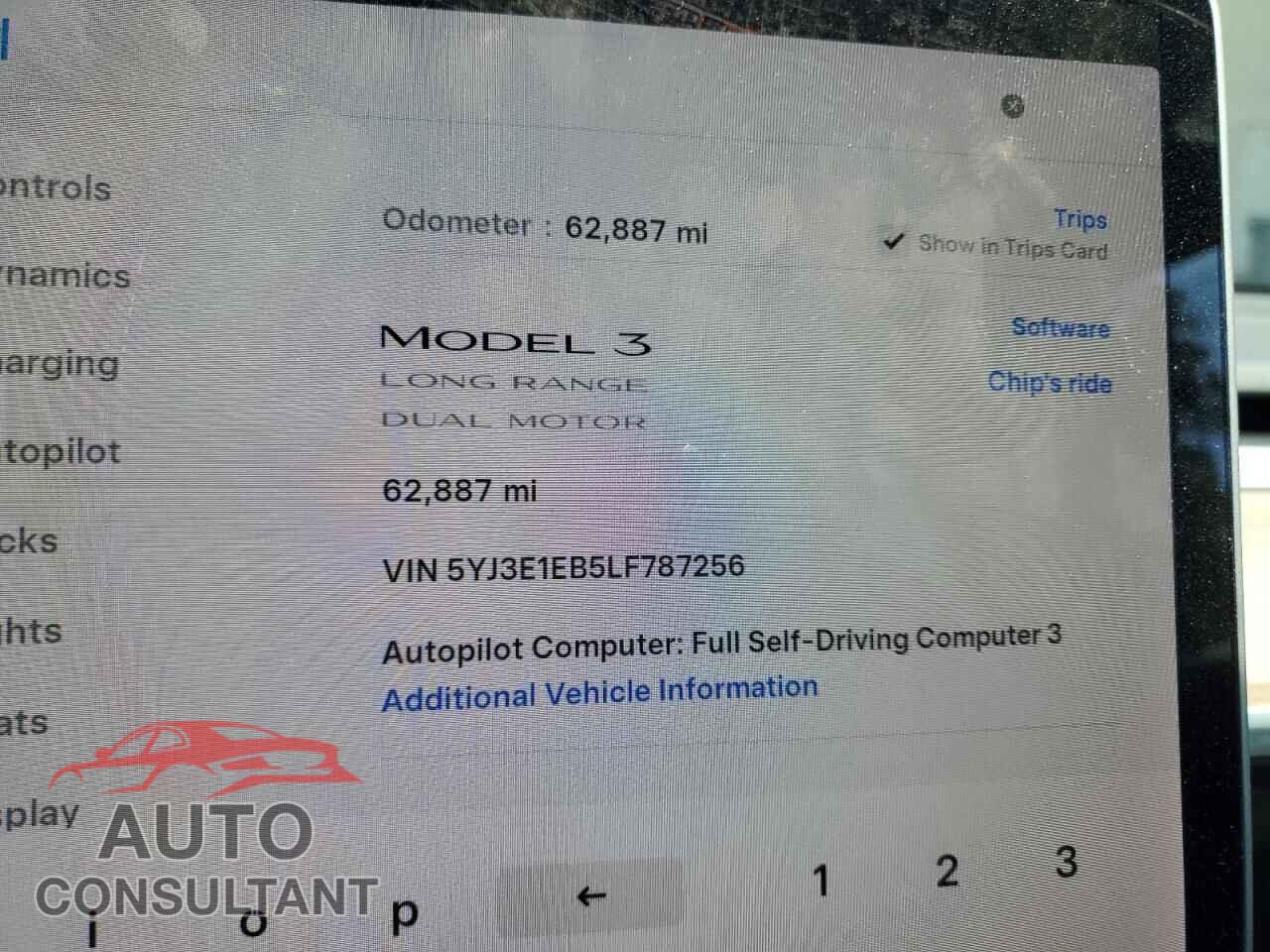 TESLA MODEL 3 2020 - 5YJ3E1EB5LF787256
