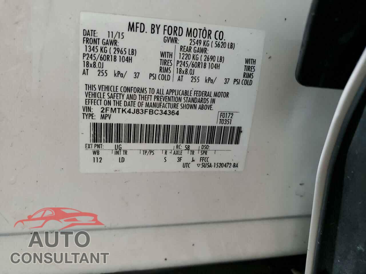 FORD EDGE 2015 - 2FMTK4J83FBC34364
