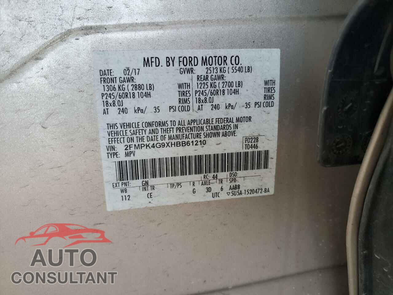 FORD EDGE 2017 - 2FMPK4G9XHBB61210