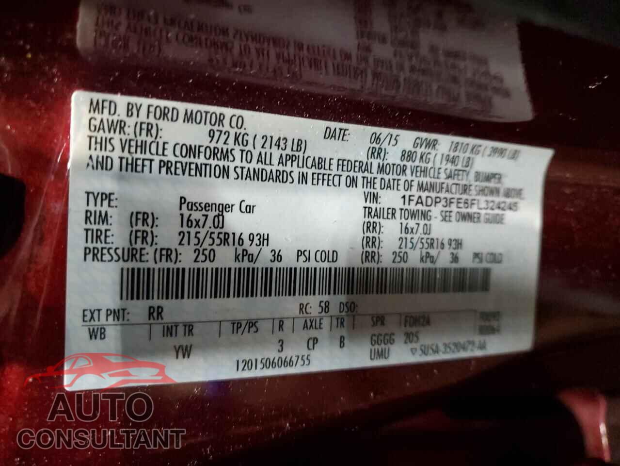 FORD FOCUS 2015 - 1FADP3FE6FL324245