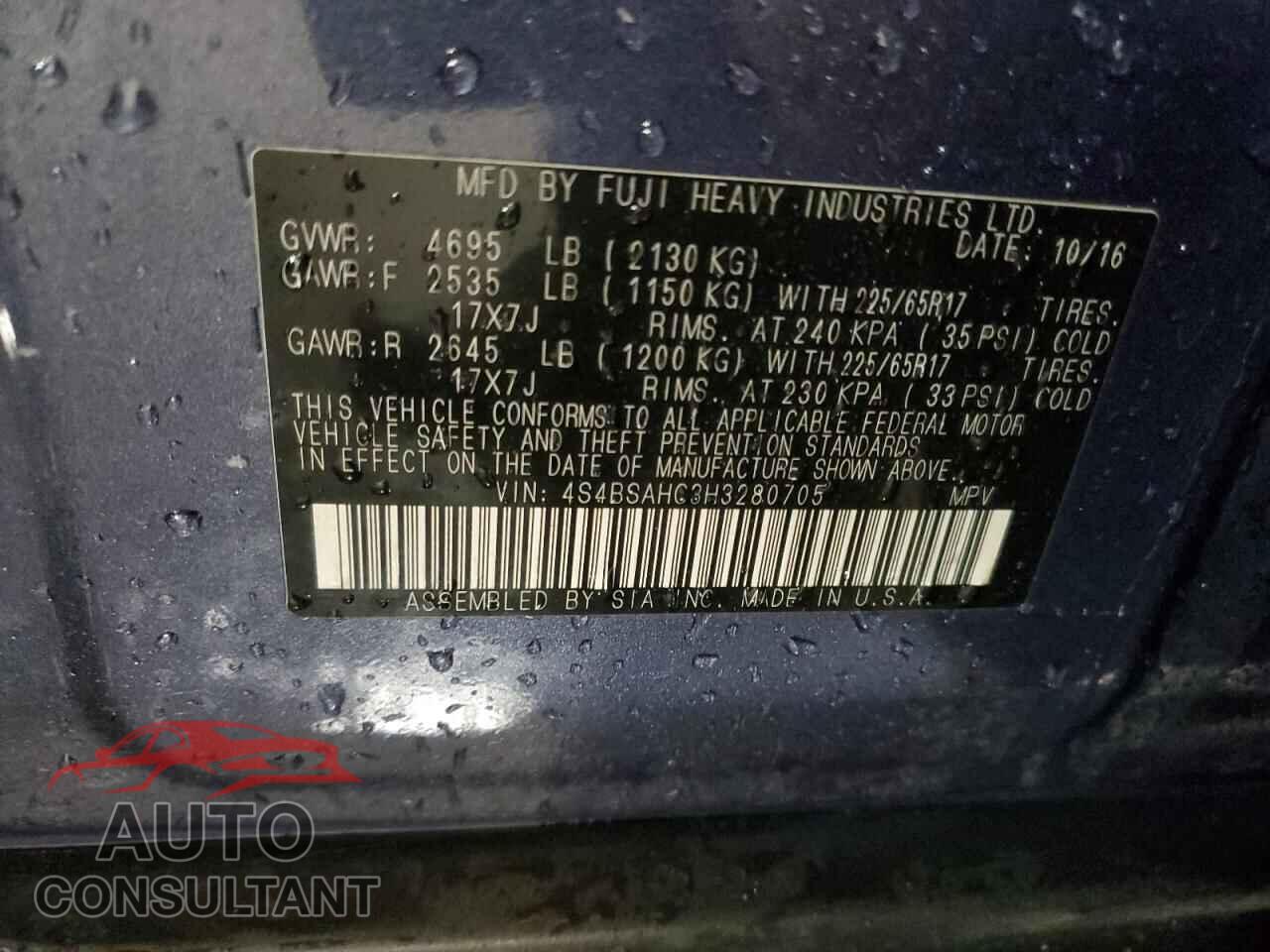 SUBARU OUTBACK 2017 - 4S4BSAHC3H3280705