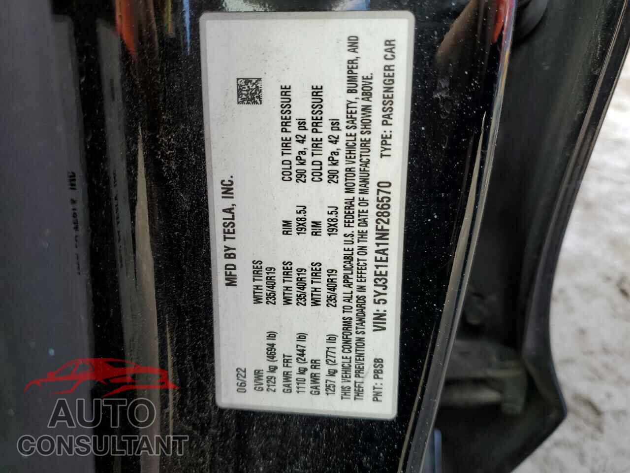 TESLA MODEL 3 2022 - 5YJ3E1EA1NF286570