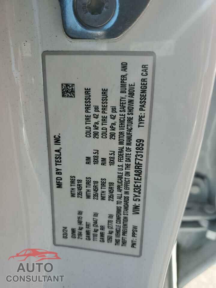 TESLA MODEL 3 2024 - 5YJ3E1EA8RF731859