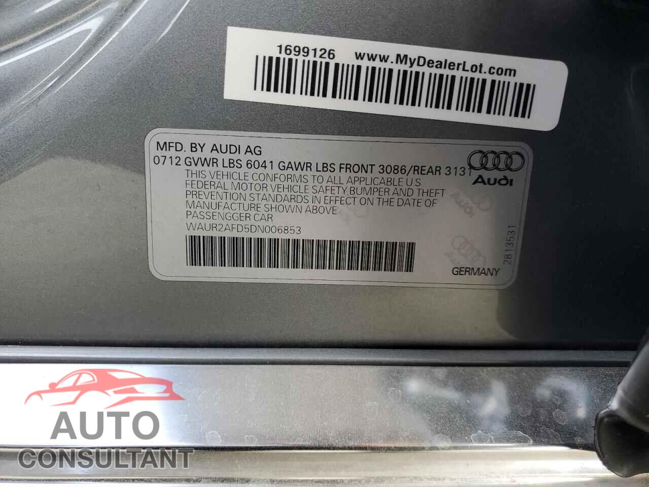 AUDI A8 2013 - WAUR2AFD5DN006853