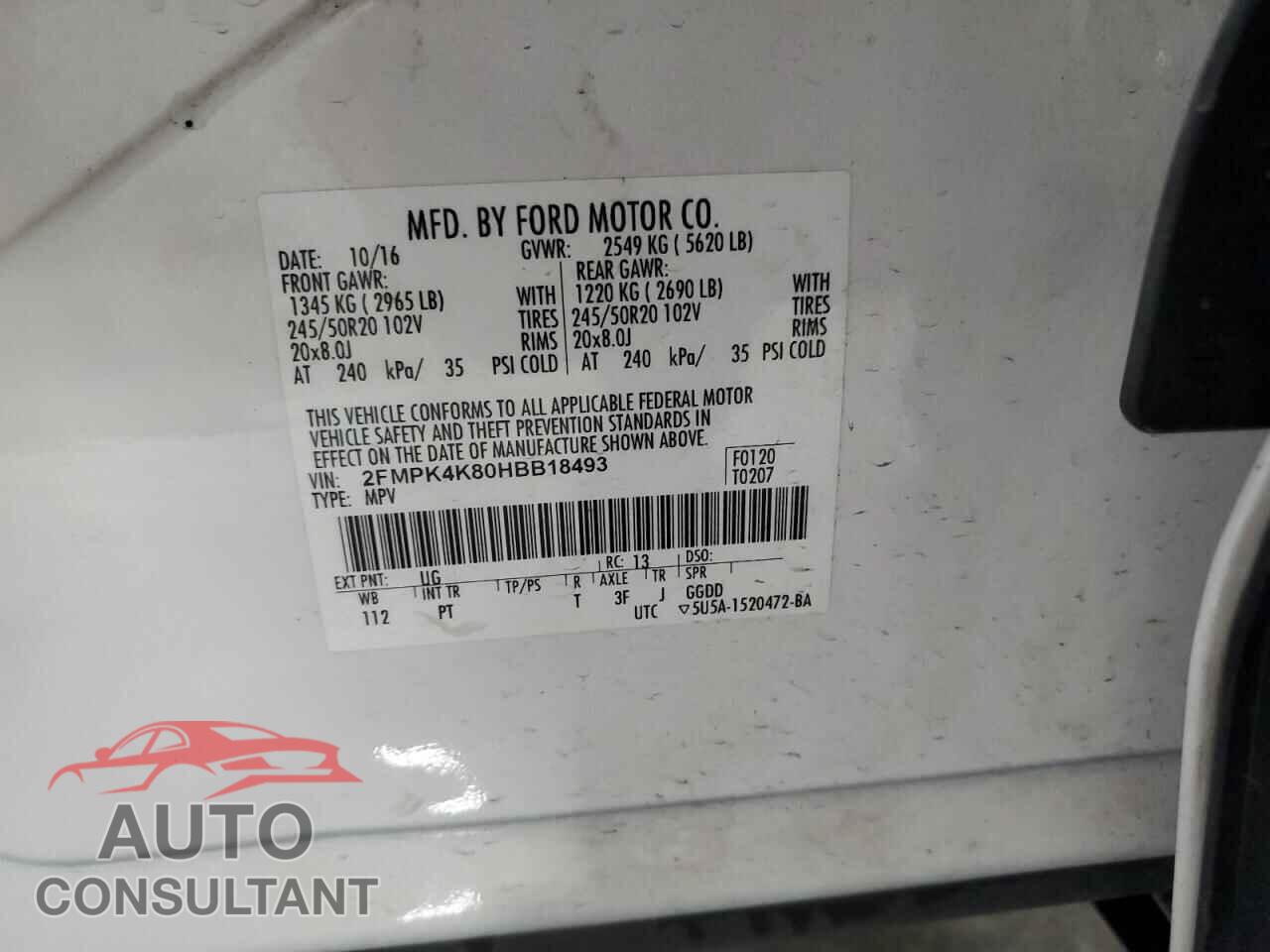 FORD EDGE 2017 - 2FMPK4K80HBB18493
