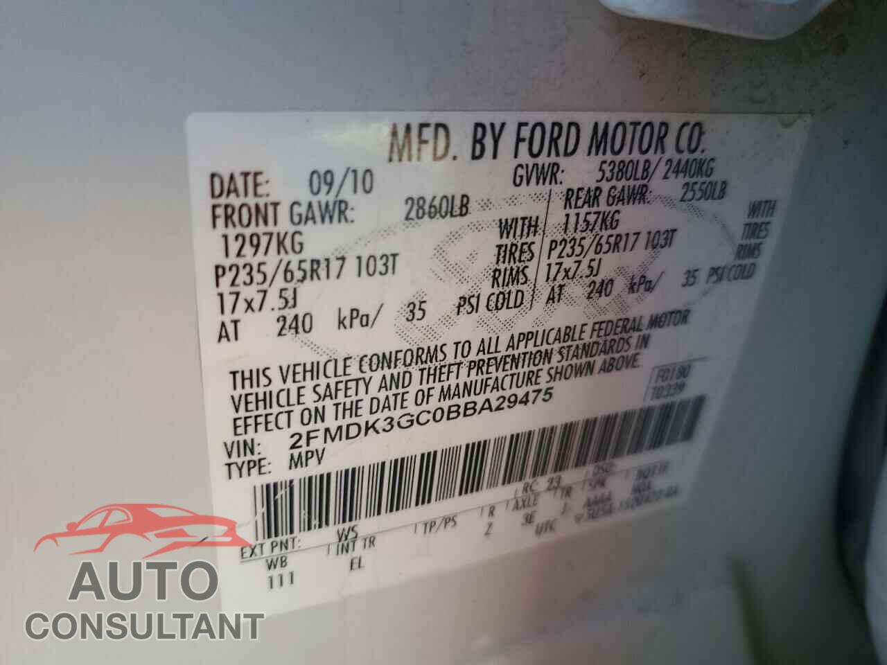 FORD EDGE 2011 - 2FMDK3GC0BBA29475