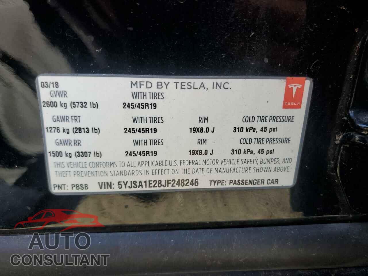 TESLA MODEL S 2018 - 5YJSA1E28JF248246