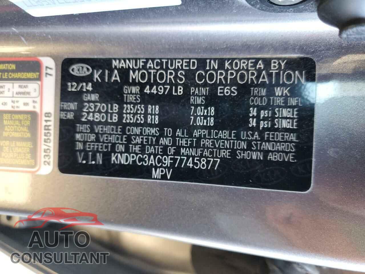 KIA SPORTAGE 2015 - KNDPC3AC9F7745877