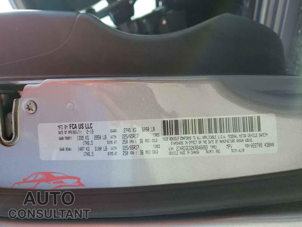 DODGE CARAVAN 2019 - 2C4RDGEG2KR646093