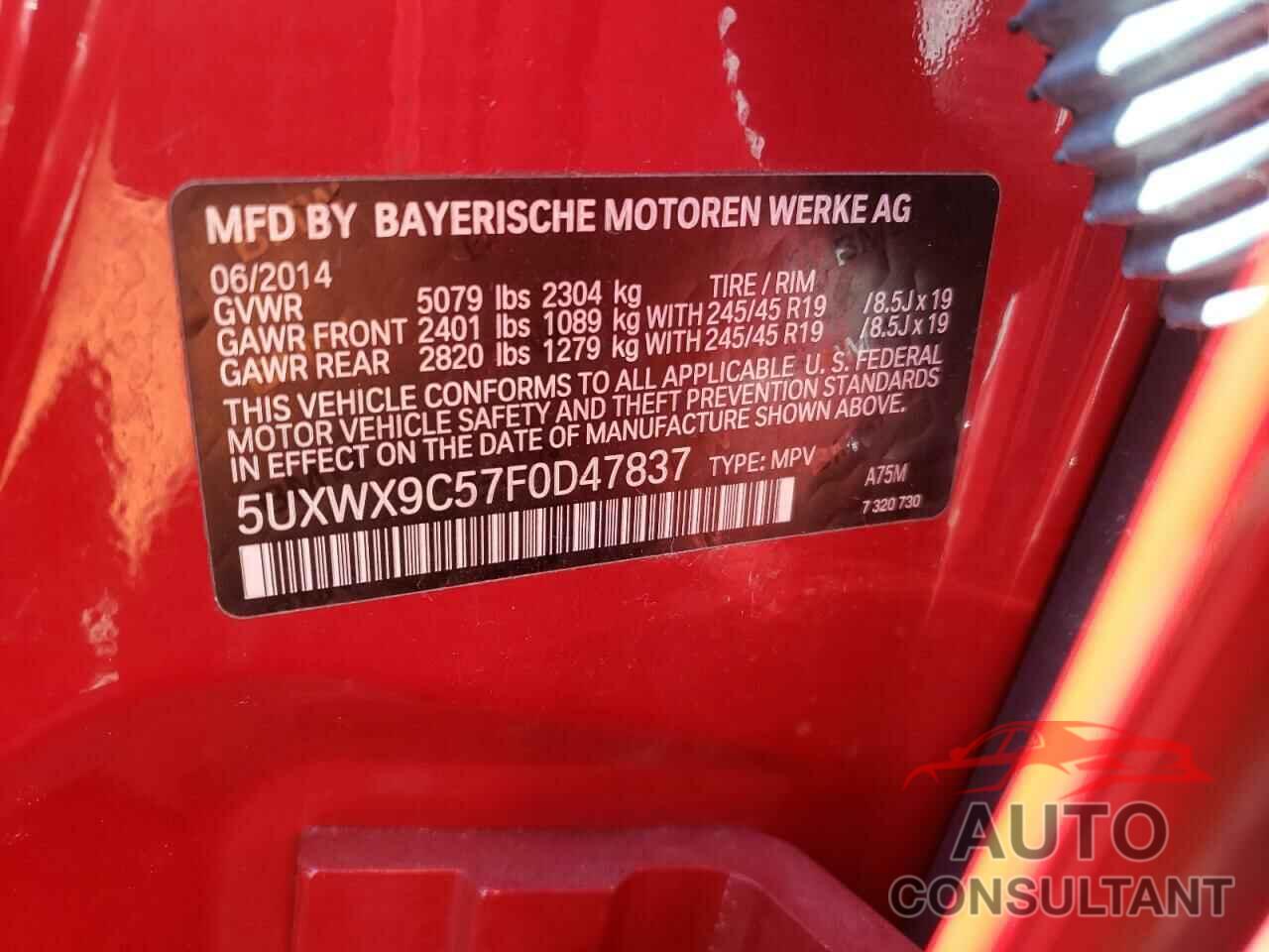 BMW X3 2015 - 5UXWX9C57F0D47837