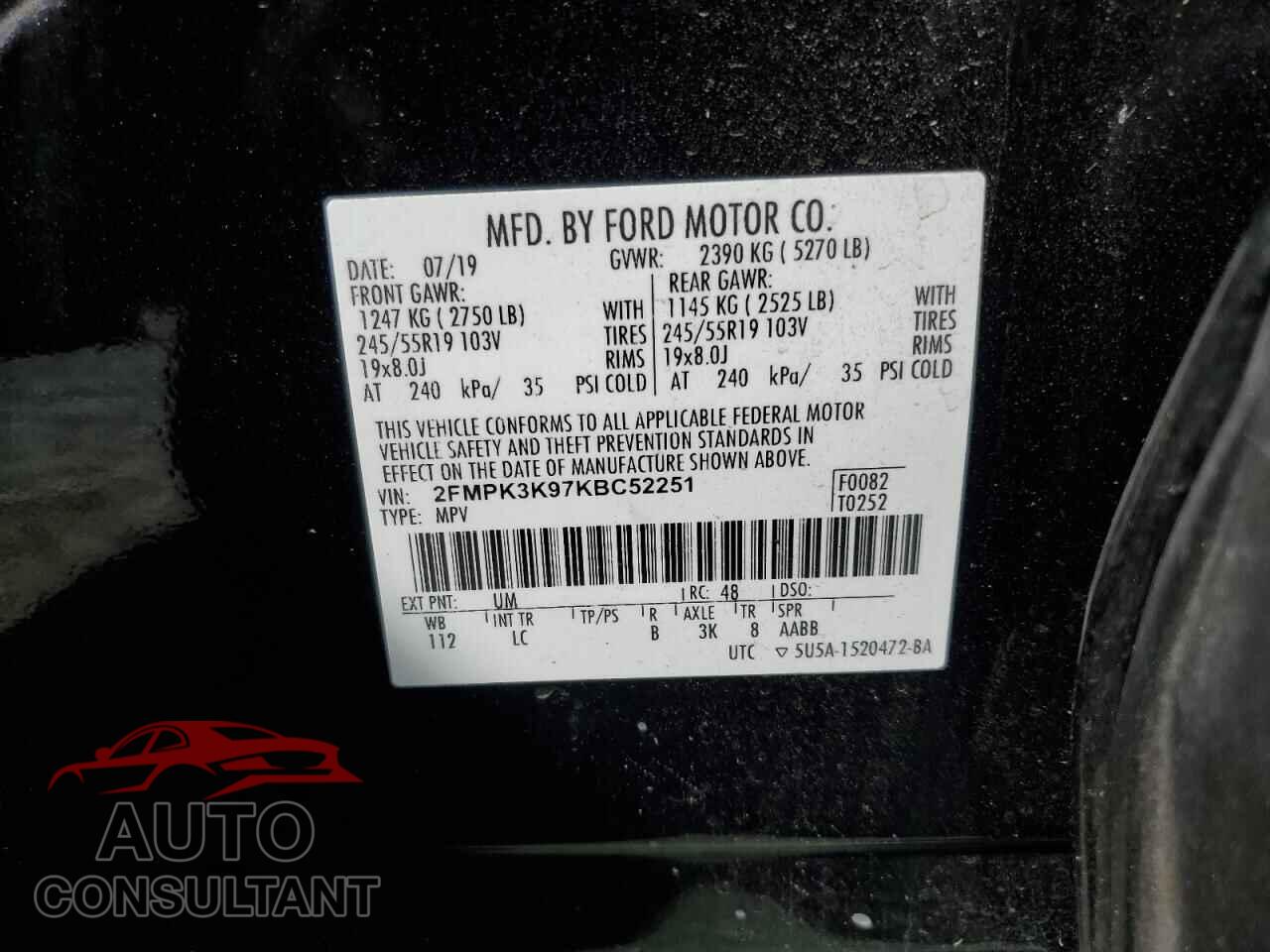 FORD EDGE 2019 - 2FMPK3K97KBC52251