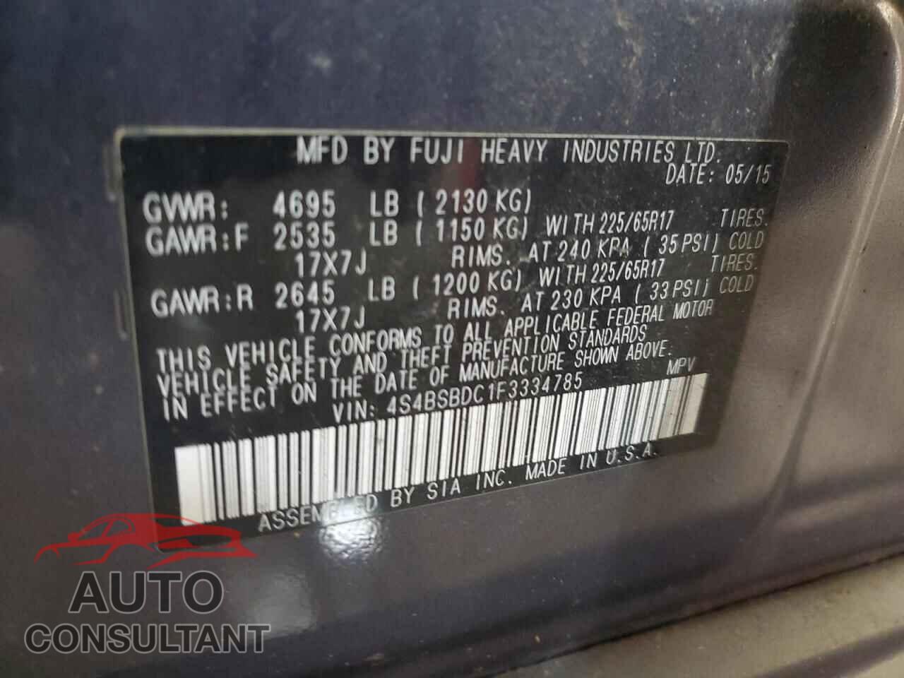 SUBARU OUTBACK 2015 - 4S4BSBDC1F3334785