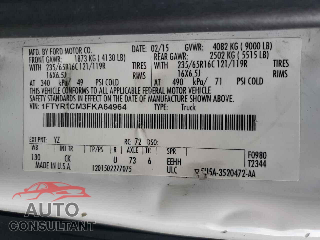 FORD TRANSIT 2015 - 1FTYR1CM3FKA64964