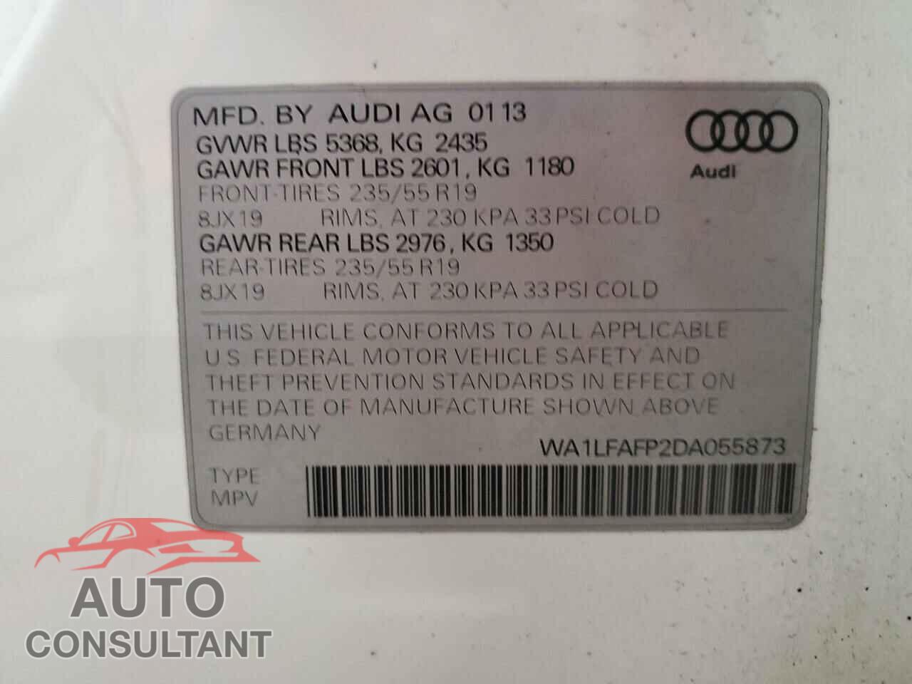 AUDI Q5 2013 - WA1LFAFP2DA055873