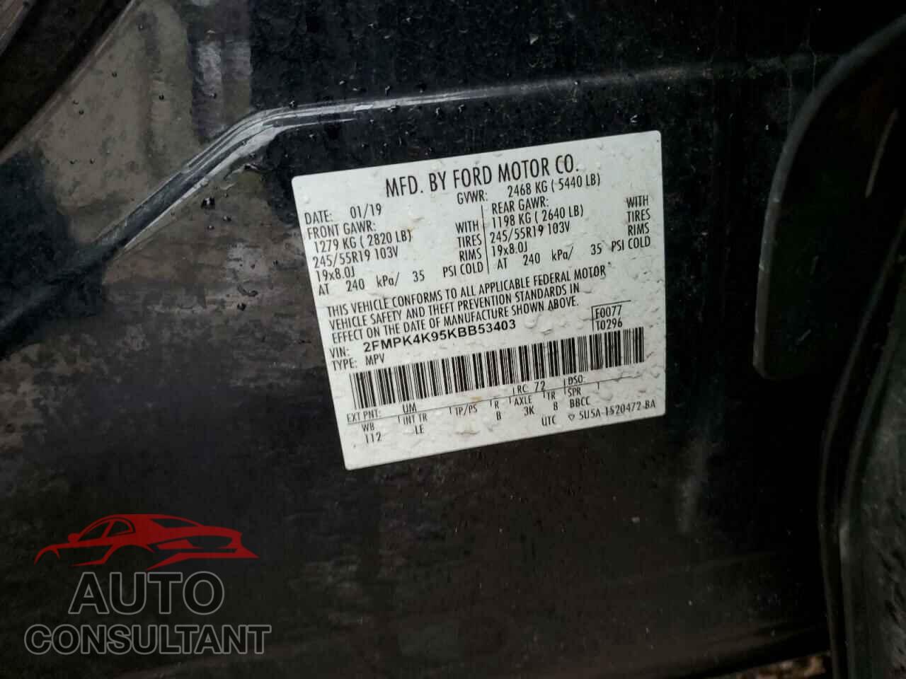 FORD EDGE 2019 - 2FMPK4K95KBB53403