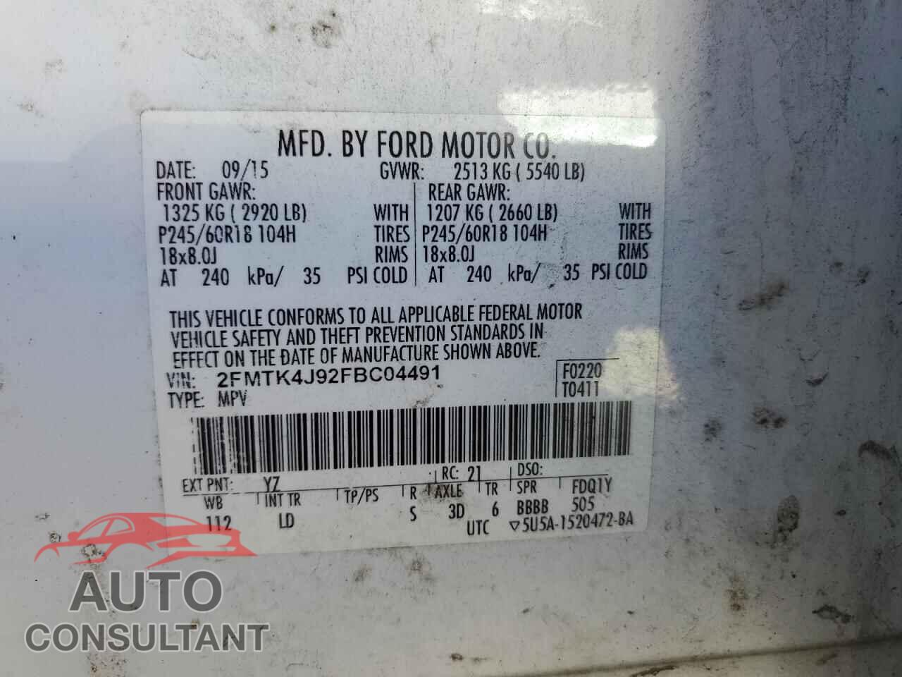 FORD EDGE 2015 - 2FMTK4J92FBC04491
