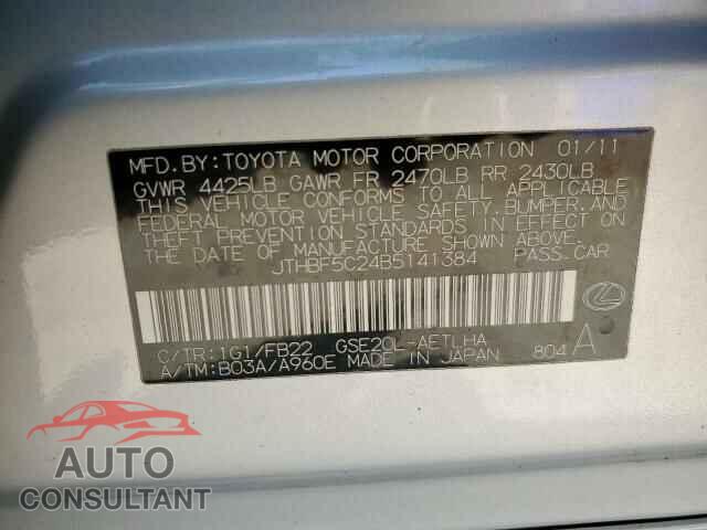 LEXUS IS 2011 - JTHBF5C24B5141384
