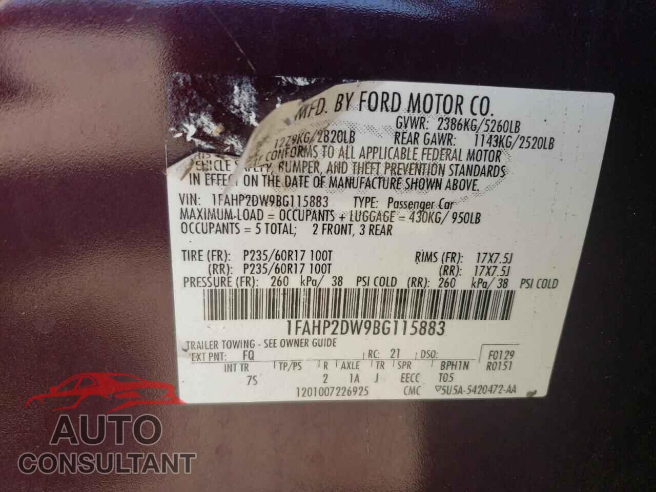 FORD TAURUS 2011 - 1FAHP2DW9BG115883