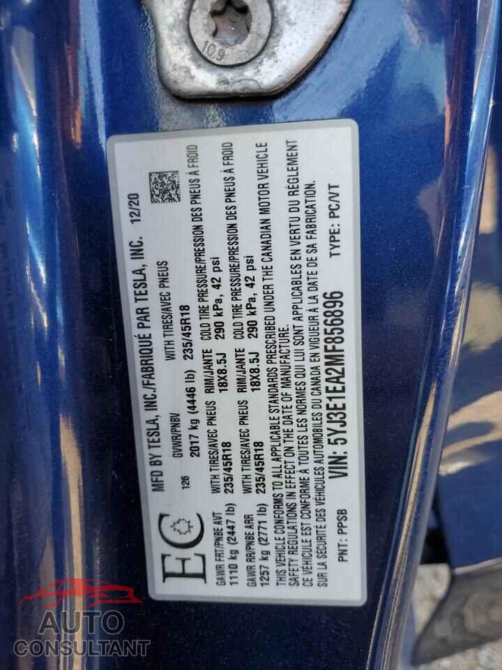 TESLA MODEL 3 2021 - 5YJ3E1EA2MF856896