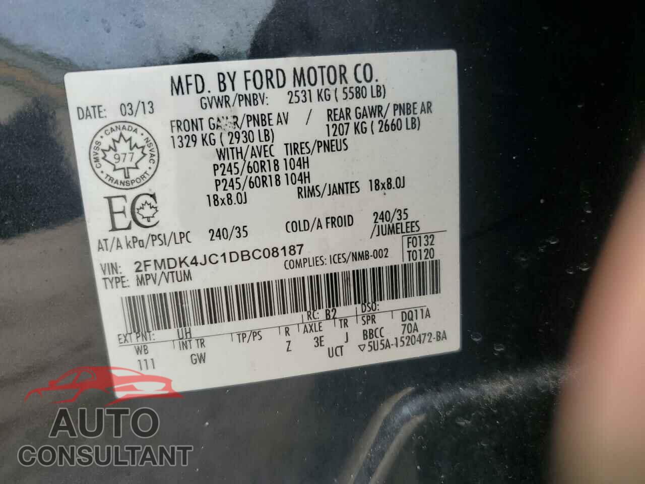 FORD EDGE 2013 - 2FMDK4JC1DBC08187