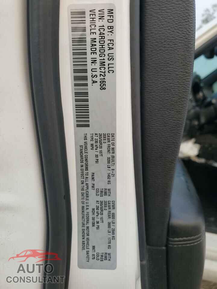 DODGE DURANGO 2021 - 1C4RDHDG1MC721658