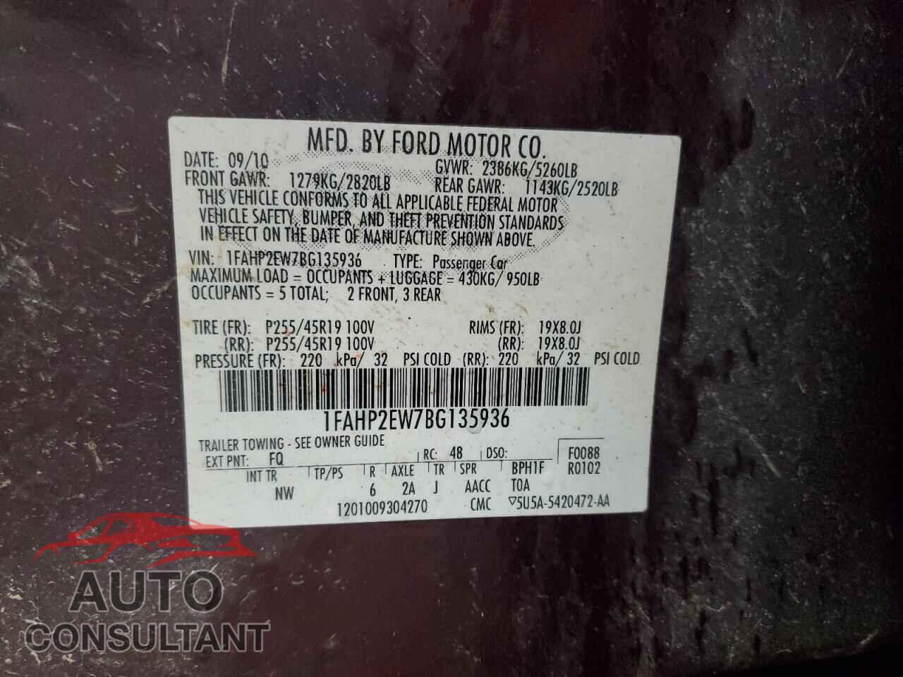 FORD TAURUS 2011 - 1FAHP2EW7BG135936