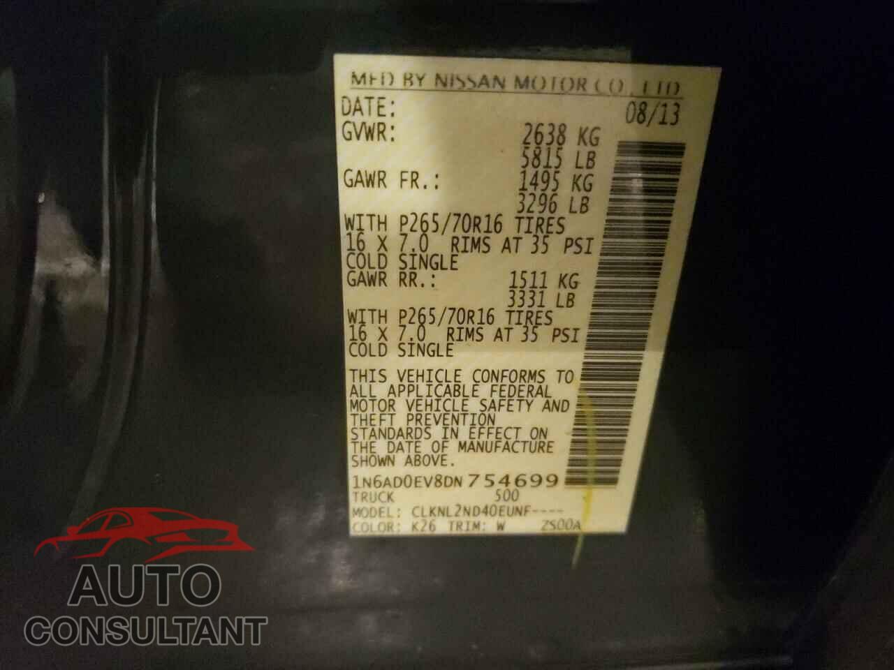 NISSAN FRONTIER 2013 - 1N6AD0EV8DN754699
