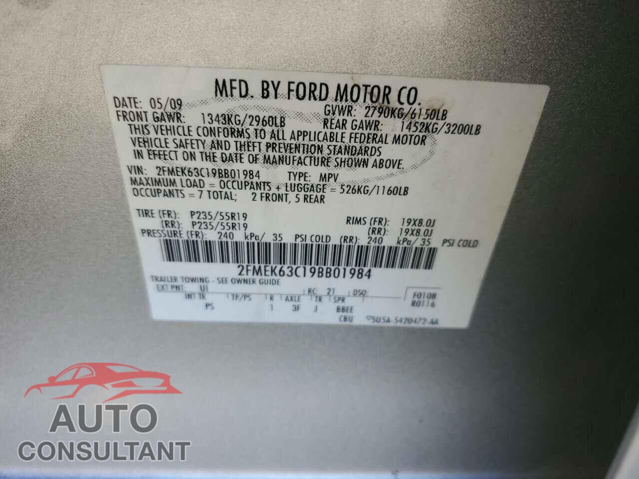 FORD FLEX 2009 - 2FMEK63C19BB01984