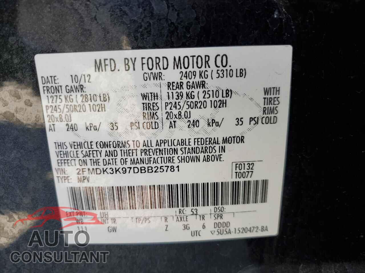 FORD EDGE 2013 - 2FMDK3K97DBB25781