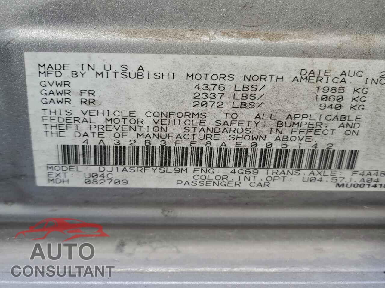 MITSUBISHI GALANT 2010 - 4A32B3FF8AE005142
