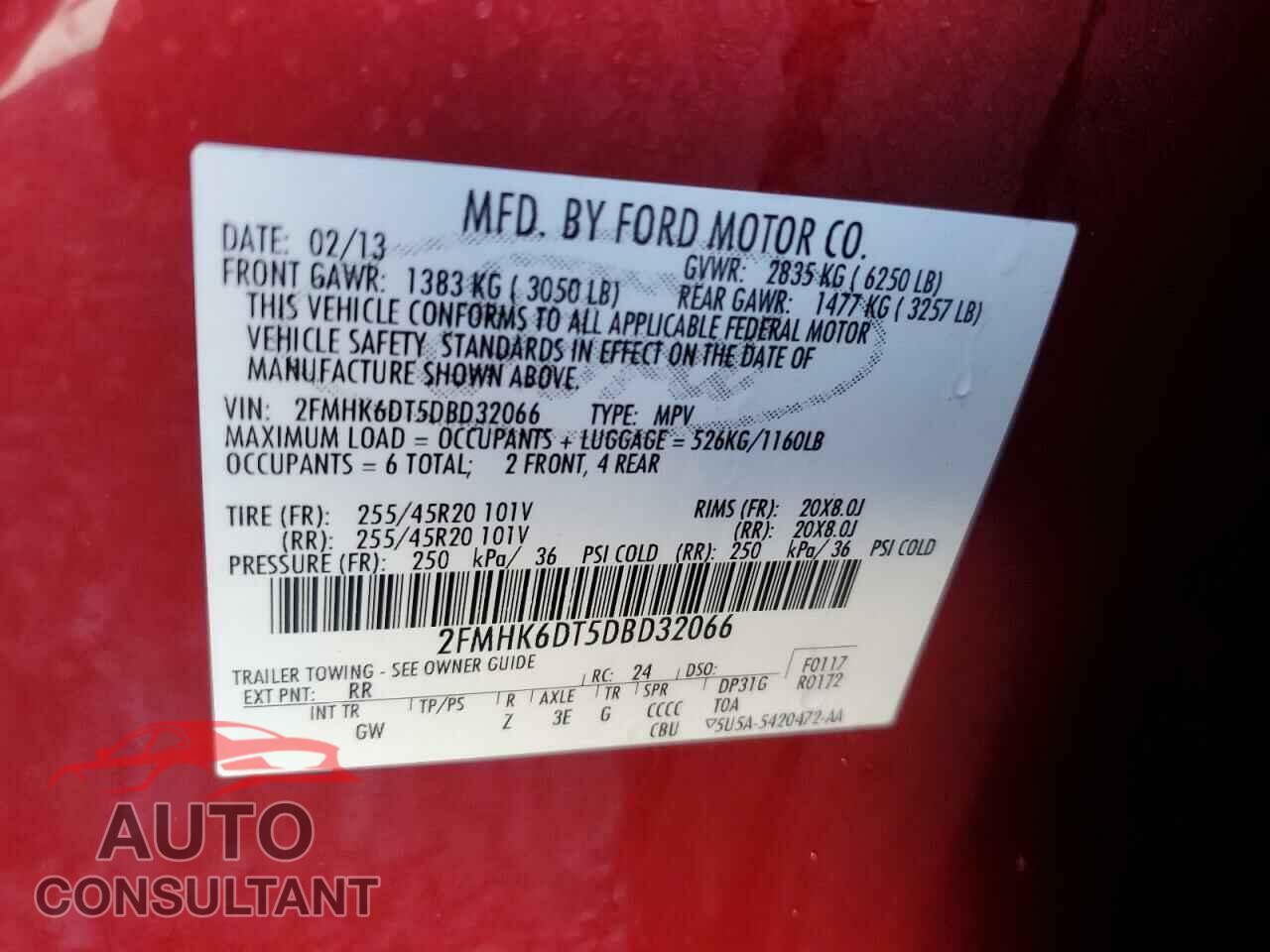 FORD FLEX 2013 - 2FMHK6DT5DBD32066