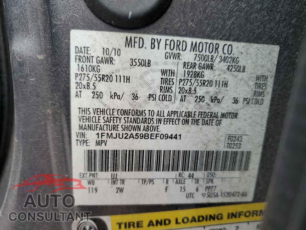 FORD EXPEDITION 2011 - 1FMJU2A59BEF09441