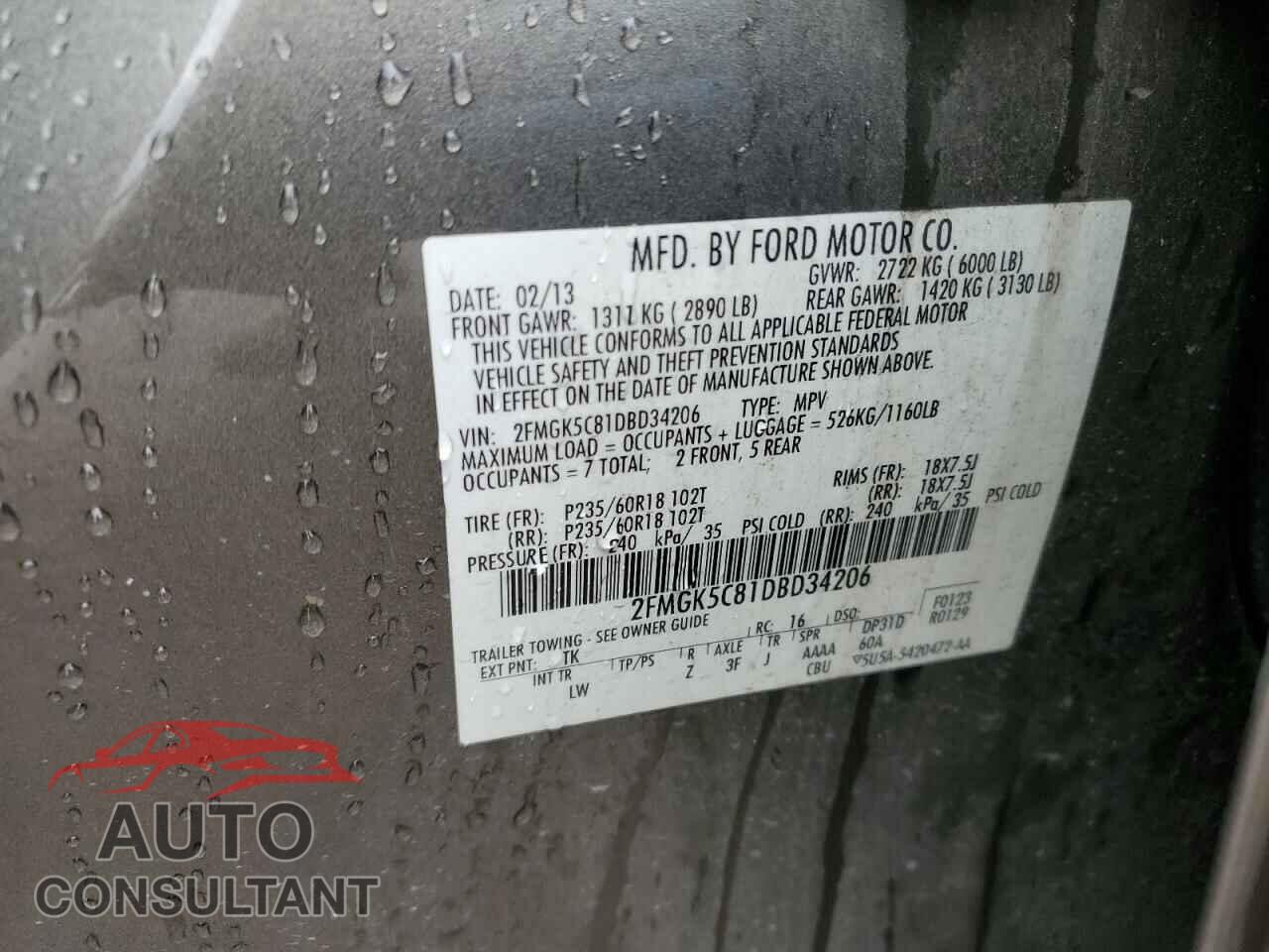 FORD FLEX 2013 - 2FMGK5C81DBD34206