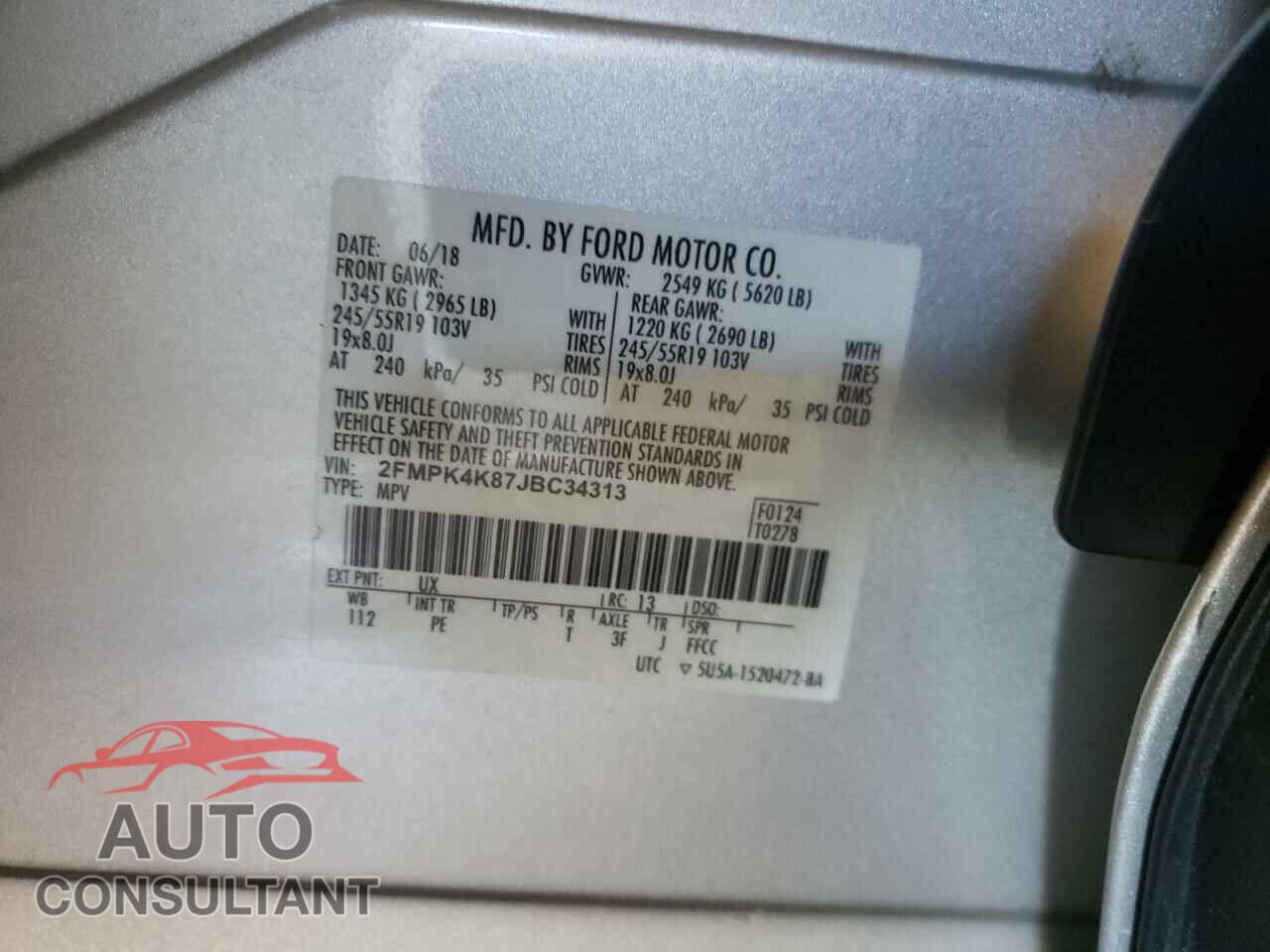 FORD EDGE 2018 - 2FMPK4K87JBC34313