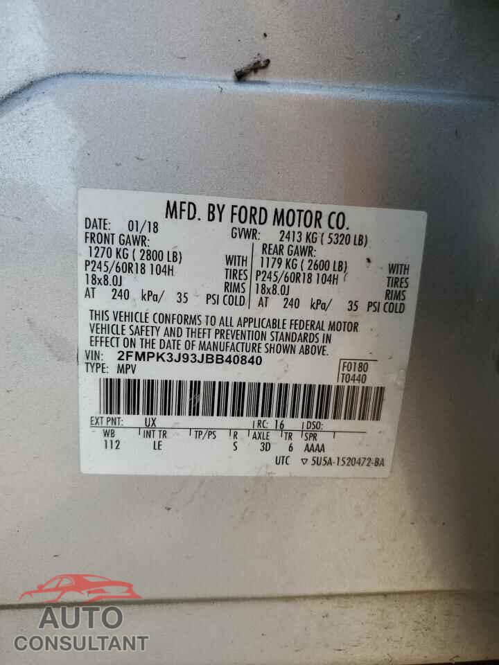 FORD EDGE 2018 - 2FMPK3J93JBB40840