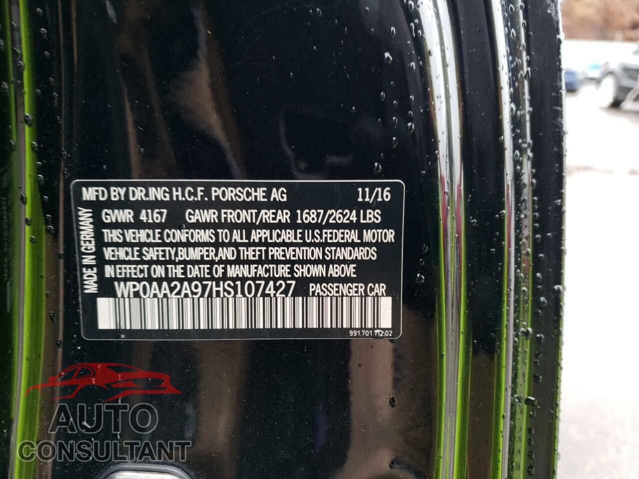 PORSCHE 911 2017 - WP0AA2A97HS107427