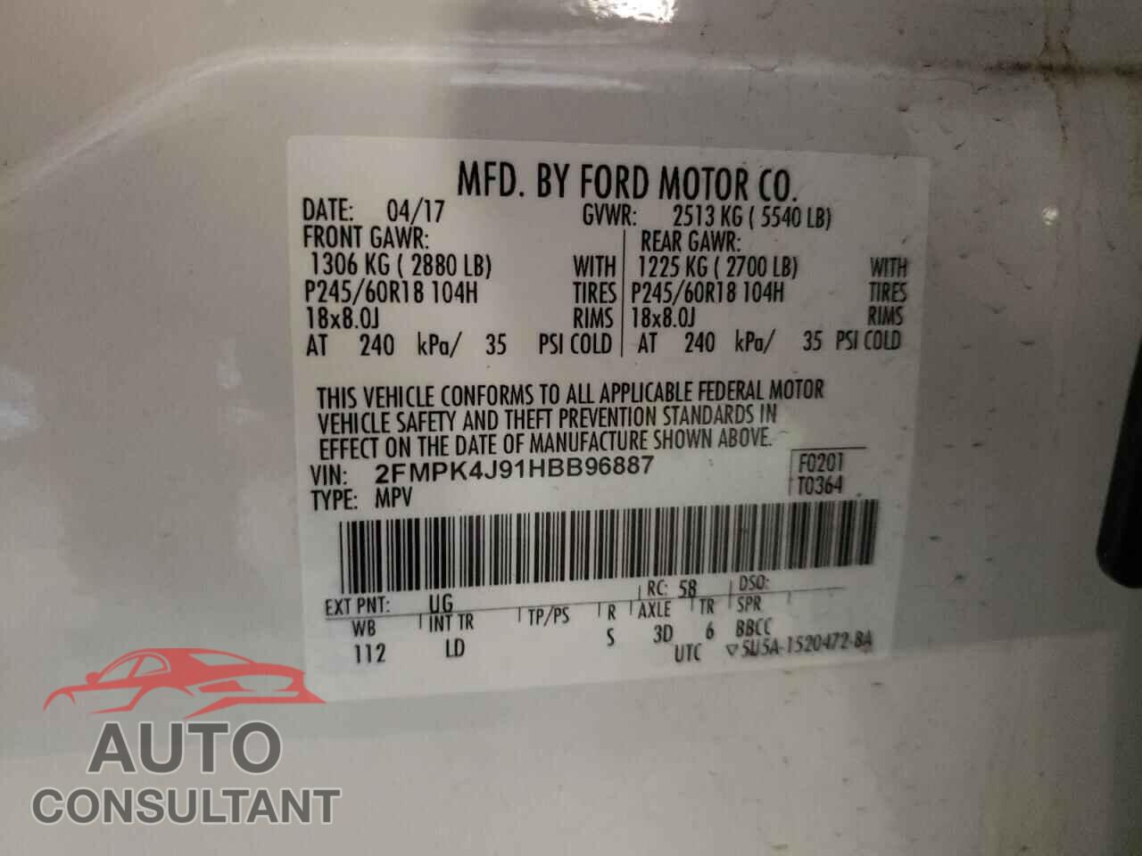 FORD EDGE 2017 - 2FMPK4J91HBB96887
