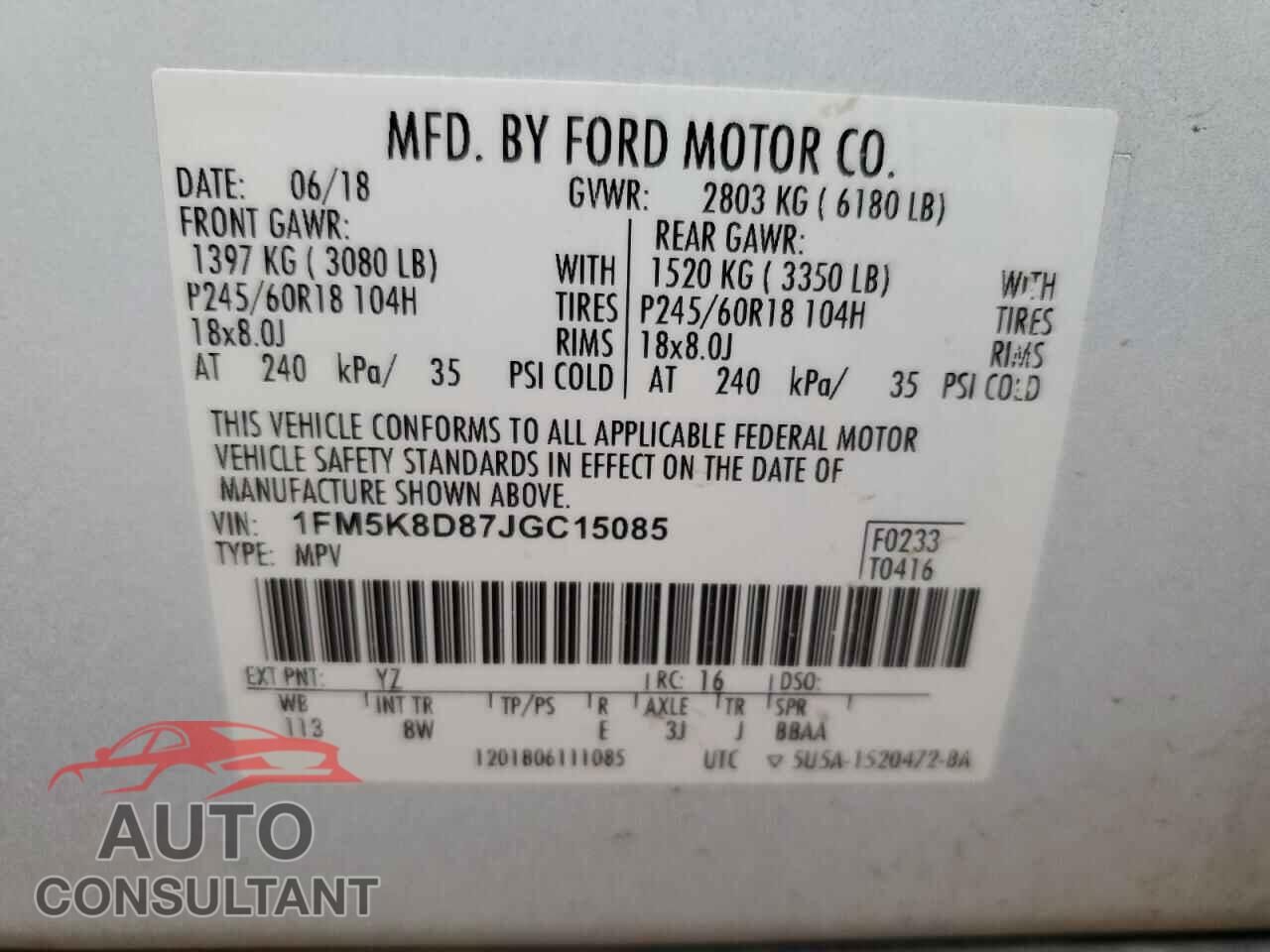 FORD EXPLORER 2018 - 1FM5K8D87JGC15085